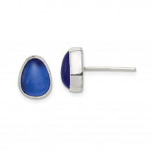 Quality Gold Sterling Silver Blue Sea Glass Stud Earrings - QE14420
