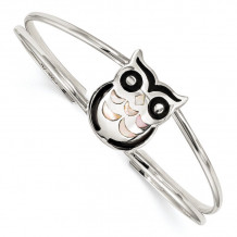 Quality Gold Sterling Silver MOP and Onyx Owl Bangle Bracelet - QB1160