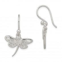 Quality Gold Sterling Silver CZ Dragonfly Dangle Earrings - QE14679