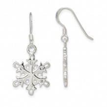 Quality Gold Sterling Silver Polished & Satin CZ Snowflake Dangle Earrings - QE6911