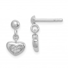 Quality Gold Sterling Silver Rhodium-plated CZ Heart Dangle Post Earrings - QE15086