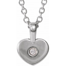14K White .01 CT Diamond Youth Heart 16 Necklace - 190062610P