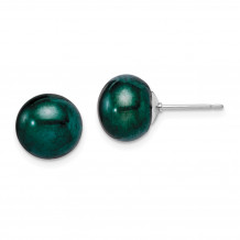 Quality Gold Sterling Silver Green 10-11mm FW Cultured Button Pearl Stud Earring - QE7671