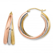 Quality Gold Sterling Silver Rhodium-plated & Yellow and Rose Vermeil Hoop Earrings - QE8441