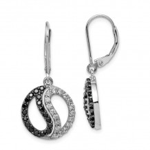 Quality Gold Sterling Silver Black & White CZ Yin Yang Dangle Earrings - QE7341