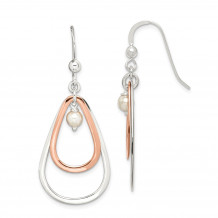 Quality Gold Sterling Silver & Rose Tone & Swarovski Simulated Pearl Dangle Earrings - QE15426