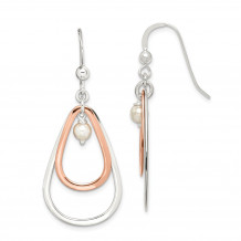 Quality Gold Sterling Silver & Rose Tone & Swarovski Simulated Pearl Dangle Earrings - QE15426