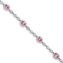 Quality Gold Sterling Silver Rhodium-plated Pink and Clear CZ Bracelet - QX415CZ