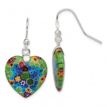 Quality Gold Sterling Silver Multicolored Glass Polished Heart Dangle Earrings - QE7395