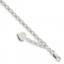 Quality Gold Sterling Silver Heart Bracelet - QG3086-7.5
