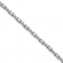 Quality Gold Sterling Silver 7inch Rhodium Plated White Created Opal and CZ Bracelet - QX519CP