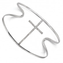 Quality Gold Sterling Silver Rhodium-plated CZ Cross Slip-on Cuff Bangle Bracelet - QB1215