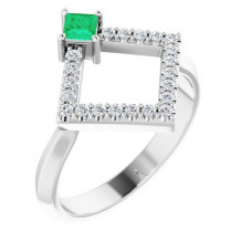 14K White Emerald & 1/5 CTW Diamond Geometric Ring - 72053614P