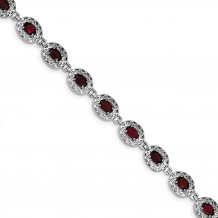 Quality Gold Sterling Silver Rhodium Plated Garnet Filigree Bracelet - QX588GA
