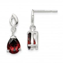 Quality Gold Sterling Silver Polished Red Glass Dangle Post Earrings - QE12375