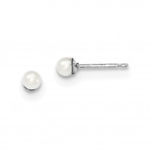 Quality Gold Sterling Silver 3-4mm White FW Cultured Round Pearl Stud Earrings - QE12730