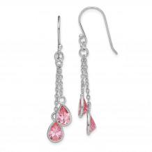 Quality Gold Sterling Silver Rhodium-plated Pink CZ Teardrop Dangle Earrings - QE15169