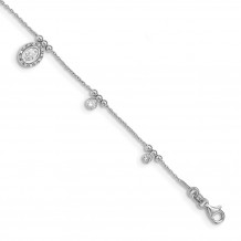 Quality Gold Sterling Silver Rhodium-plated CZ Miraculous Medal Bracelet - QG4947-6