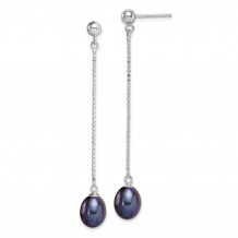 Quality Gold Sterling Silver 7-8mm FWC Black Pearls Post Dangle Earrings - QE15052