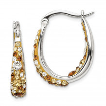 Quality Gold Sterling Silver Champagne and Clear Crystal Hinged Hoop Earrings - QE12399