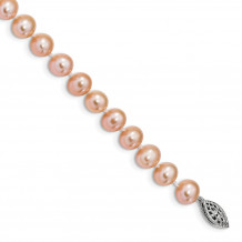 Quality Gold Sterling Silver Rhod-plated 7-8mm Pink FWC Pearl Bracelet - QH5167-7.25