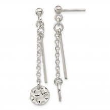 Quality Gold Sterling Silver Hammered Disc & Bar Dangle Post Earrings - QE14078