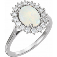 14K White Opal & 1/2 CTW Diamond Ring - 72070628P