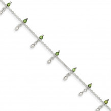 Quality Gold Sterling Silver Peridot Bead Ankle Bracelet - QG1398-9