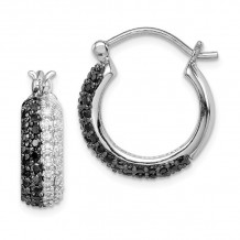 Quality Gold Sterling Silver Black & White CZ Hoop Earrings - QE7320