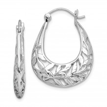 Quality Gold Sterling Silver Rhodium-plated Polished Leaves Hinged Hoop Earrings - QE11647