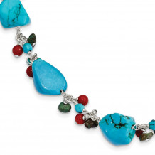 Quality Gold Sterling Silver Dyed Howlite Turquoise Red Coral Bracelet - QH2312-7.5