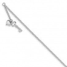 Quality Gold 14k White Gold Adjustable Polished Puffed Heart & Key Anklet - ANK45-10