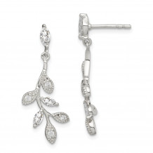 Quality Gold Sterling Silver CZ Branch & Leaves Dangle Earrings - QE14833