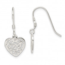 Quality Gold Sterling Silver Polished Filigree Heart Dangle Earrings - QE7001