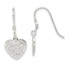 Quality Gold Sterling Silver Polished Filigree Heart Dangle Earrings - QE7001