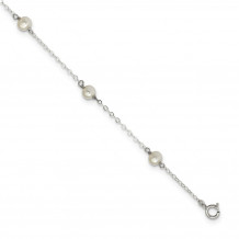 Quality Gold Sterling Silver RH 4-5mm Wte Semi FWC Pearl 5 Station Bracelet - QH5370-7