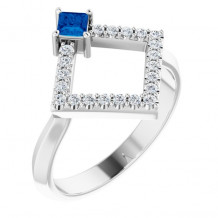 14K White Blue Sapphire & 1/5 CTW Diamond Geometric Ring - 72053612P