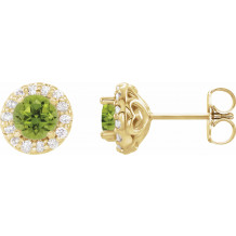 14K Yellow 4 mm Round Peridot & 1/8 Diamond Earrings - 86839633P