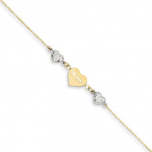 Quality Gold 14k Two Tone   Puffed Hearts MOM  Anklet - ANK254-9