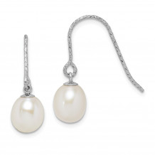 Quality Gold Sterling Silver Rhod-plat 6-7mm White Rice FWC Pearl Dangle Earrings - QE15309