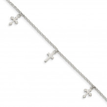 Quality Gold Sterling Silver Polished Cross Dangle Anklet - QG4214-9