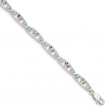 Quality Gold Sterling Silver Blue Topaz Diamond-cut Heart Bracelet - QG4916-7.5