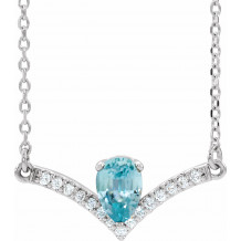 14K White Blue Zircon & .06 CTW Diamond 18 Necklace - 868146135P