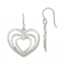 Quality Gold Sterling Silver Diamond-cut Heart Dangle Earrings - QE14804
