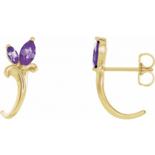 14K Yellow Amethyst Floral-Inspired J-Hoop Earrings - 868156017P