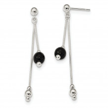 Quality Gold Sterling Silver Black Beads Post Dangle Earrings - QE11353