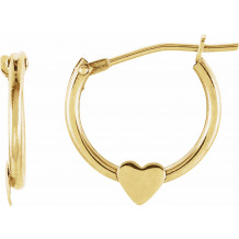 14K Yellow Hinged Hoop Earrings with Heart - 19102600010P