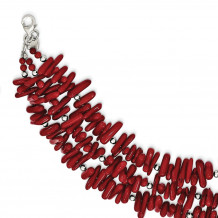 Quality Gold Sterling Silver Red Coral 3-Strand   Bracelet - QH5304-7