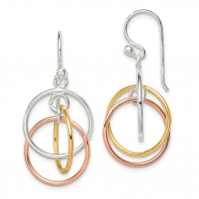 Quality Gold Sterling Silver 14K Gold & Rose Gold Vermeil Circles Dangle Earrings - QE12113