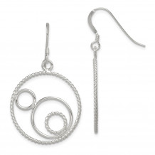 Quality Gold Sterling Silver Polished and Textured Dangle Shepherd Hook Earrings - QE12079